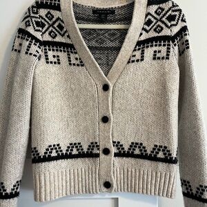 Tahari Beige and Black Geometric Cardigan
